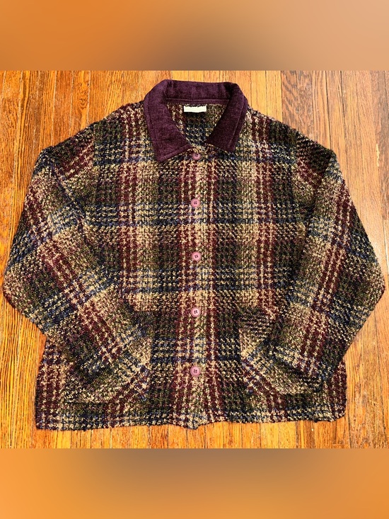 Weave Of The Irish Jackets & Blazers - XL Women’s Weave Of The Irish Wool Blend Plaid Purple Multicolor Buttoned Jacket